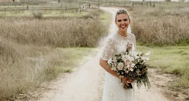 Edwina Bartholomew and Neil Varcoe wed in romantic farm ceremony