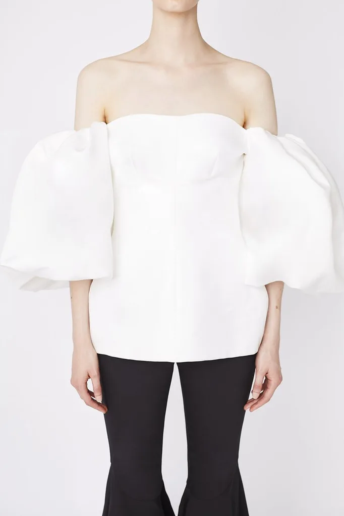 White off the shoulder puffy sleeve dress
