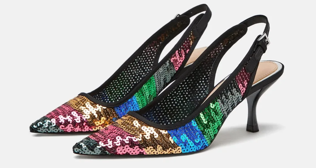 Rainbow sequin slingback heels