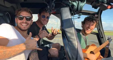 Chris Hemsworth gives a Mexican hitchhiker a lift to Byron Bay on his helicopter