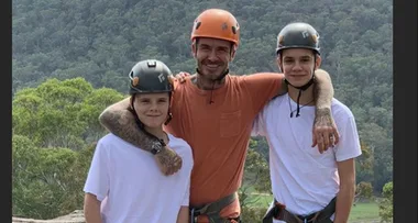 David Beckham goes abseiling with Romeo and Cruz