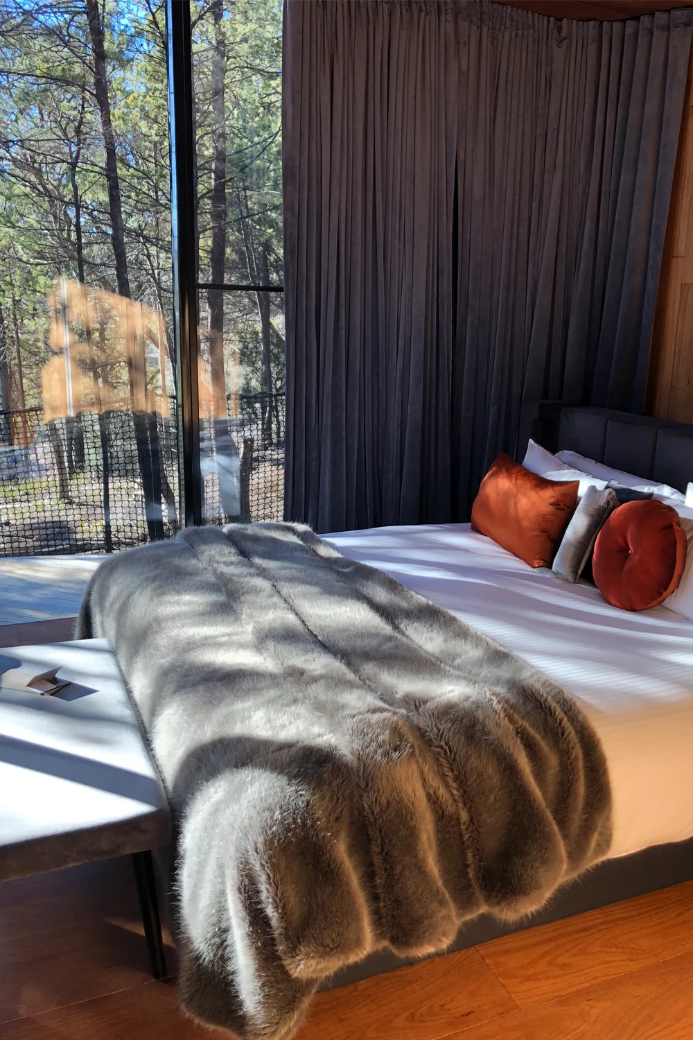 Oversized king bed at Freycinet Lodge