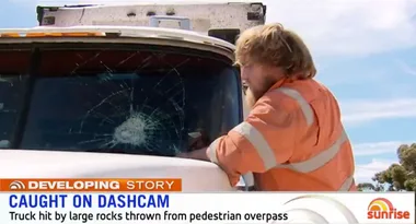 WATCH Shock footage of teens pelting truck with rocks from Melbourne freeway overpass