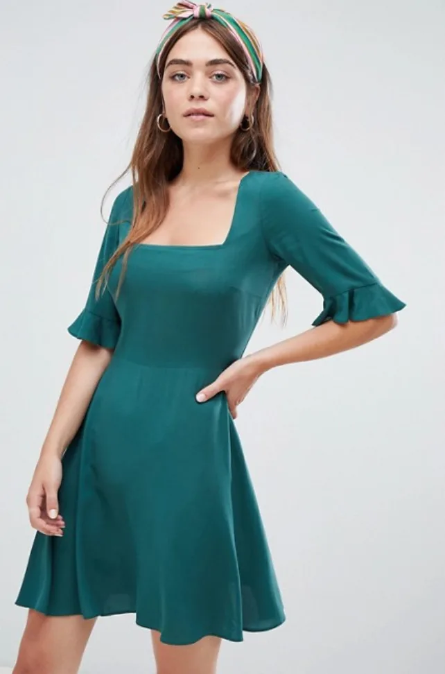 ASOS DESIGN square neck mini skater dress