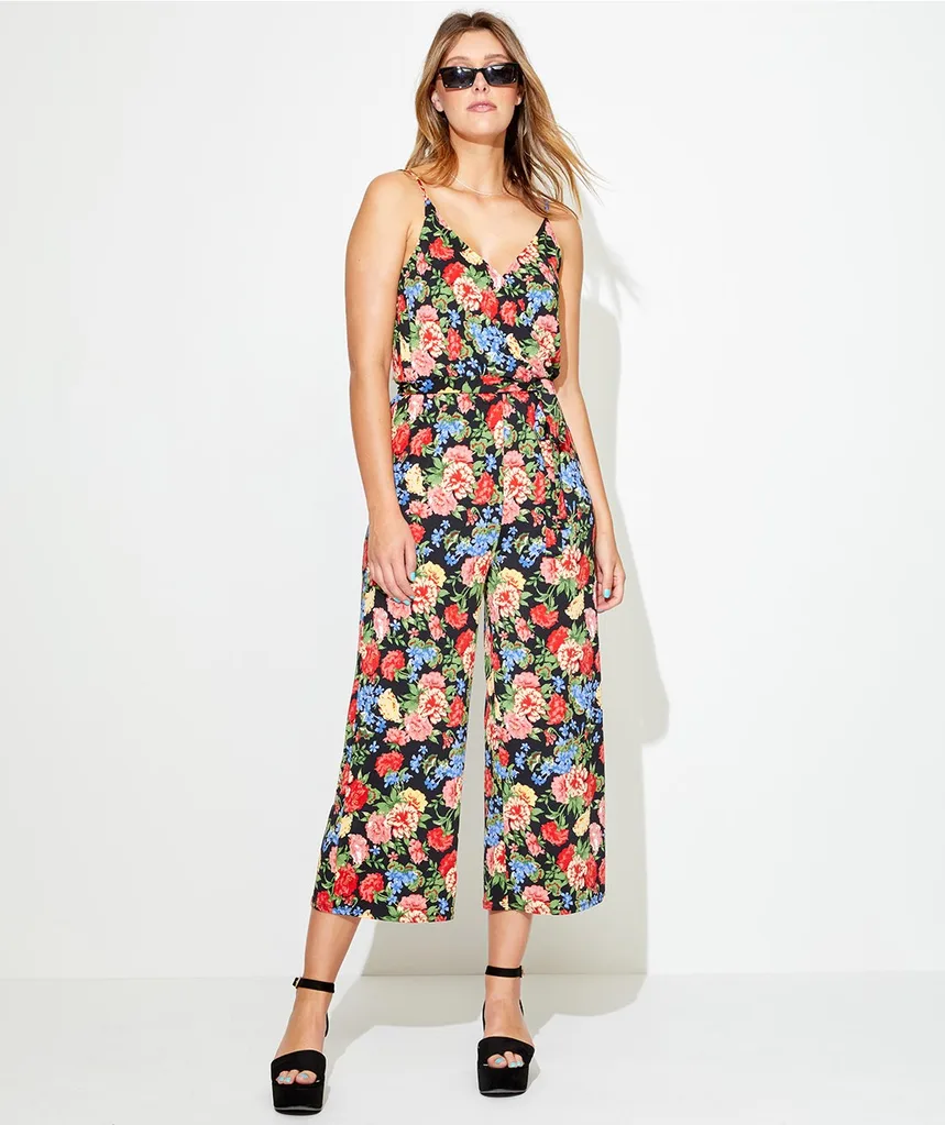 FLORAL PRINT WRAP JUMPSUIT