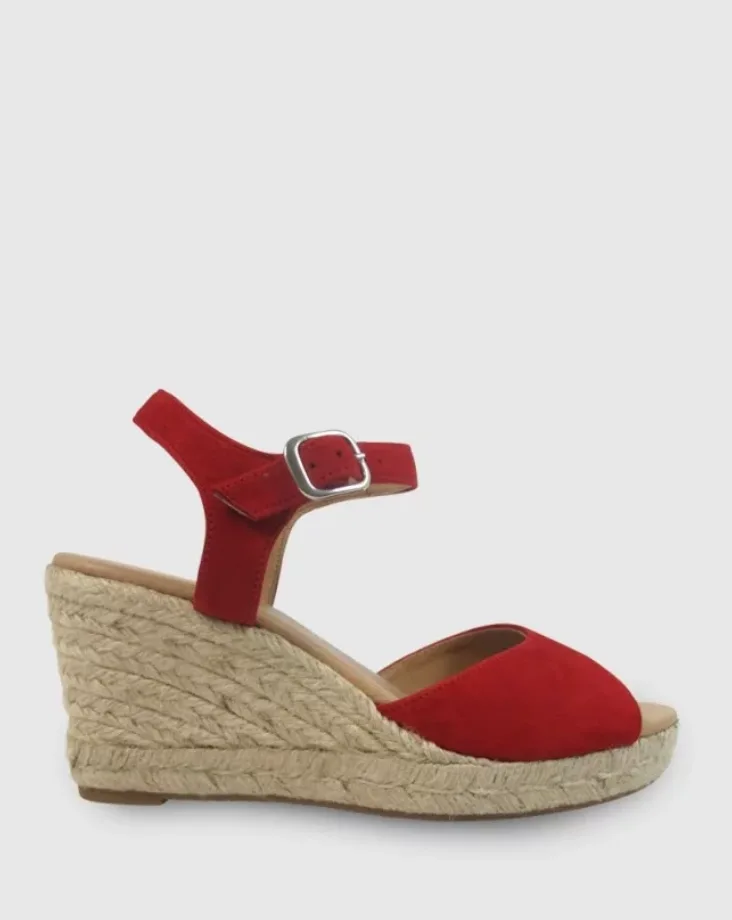 Wittner - Umiko Red Suede Espadrille Open Toe Wedge