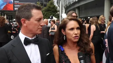 Who interviews Rove and Tasma at the AACTAs