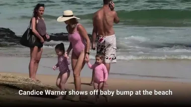 Cricket WAG Candice Warner Shows Off Baby Bump at the Beach