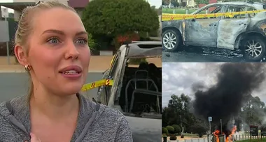 WATCH: Young mum pulls her children from a burning car seconds before it explodes