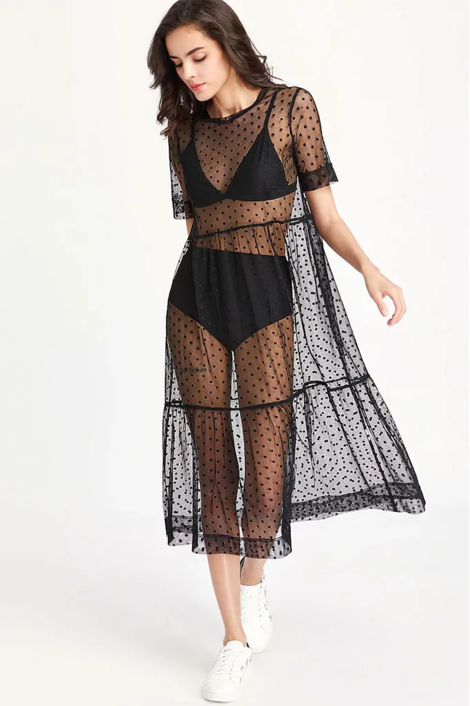 SHEIN Dobby Mesh Tiered Smock Dress, $17.95