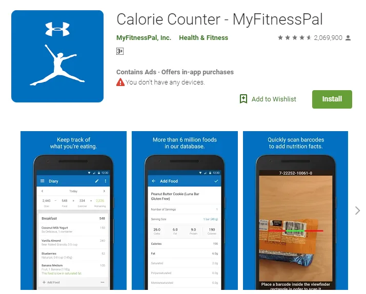 Android App MyFitnessPal Calorie Counter