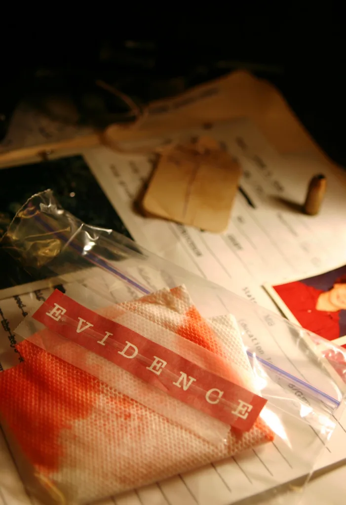 A murder mystery party evidence kit