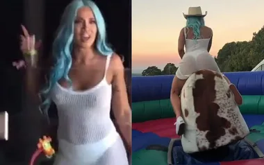 WATCH: A bralesss Tammy Hembrow riding a mechanical bull in a g-string