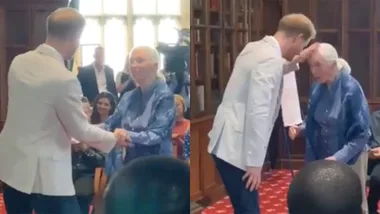 Jane goodall and Prince Harry share a dance and do ‘chimpanzee greeting’