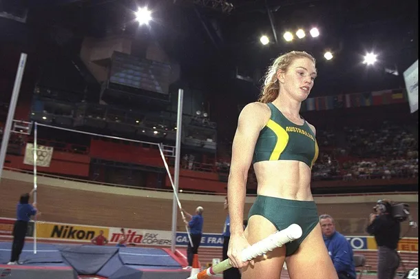 Australian Olympic athlete, Emma George, prepares for the pole vault