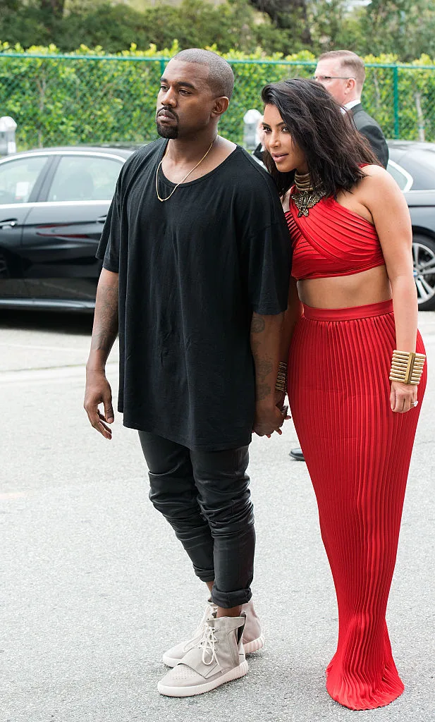 Kim Kardashian and Kanye West arriving at the Pre-GRAMMY Brunch