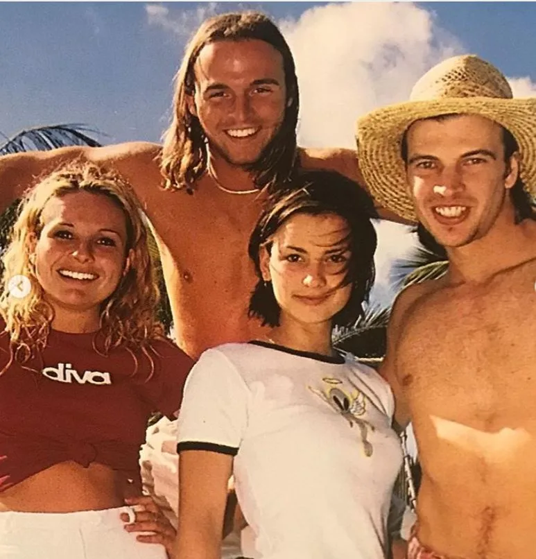 Belinda Emmett (far left) with Ben Unwin (top) and two fellow Home And Away stars