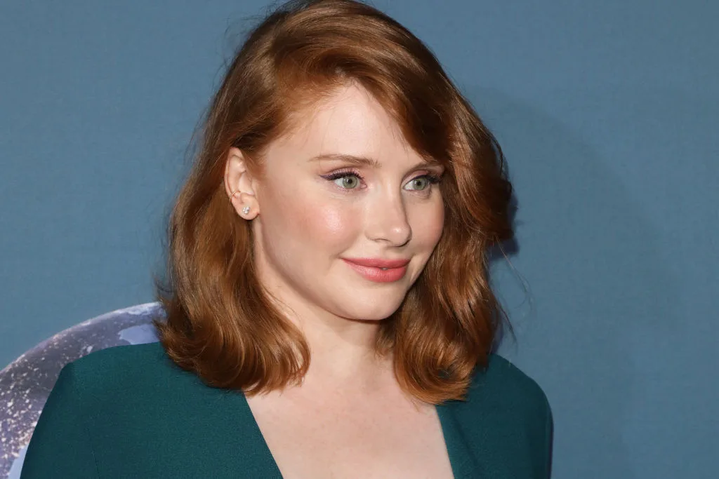 Actress Bryce Dallas Howard against a blue background