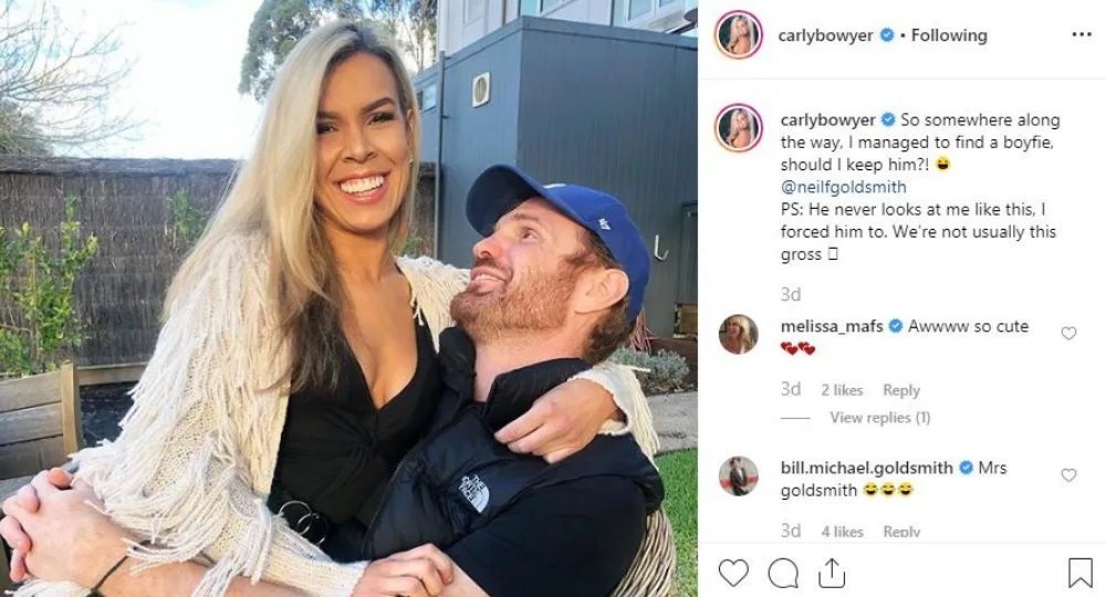 Former MAFS star Carly Bowyer is all loved up