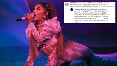 Ariana Grande slams a fan who accuses her of autotune while on tour