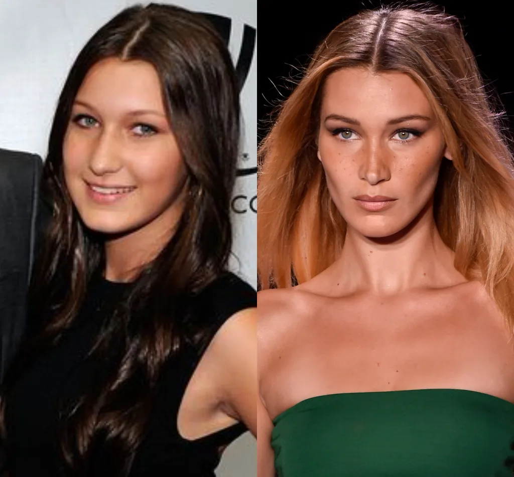 Left: Bella Hadid in 2013 and right in 2019