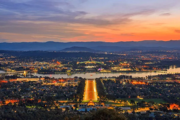 An aerial view of a Canberra sunset