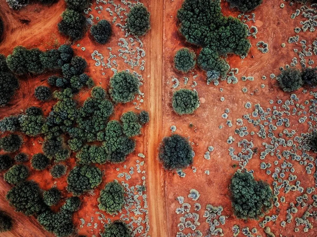 An aerial view of the red outback