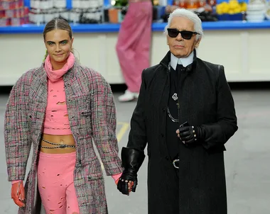Fashion designer Karl Lagerfeld and model Cara Delevingne pictured at the Paris Fashion Week