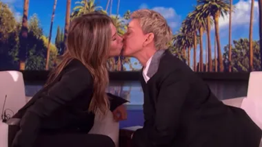 Jennifer Aniston and Ellen DeGeneres kiss on air