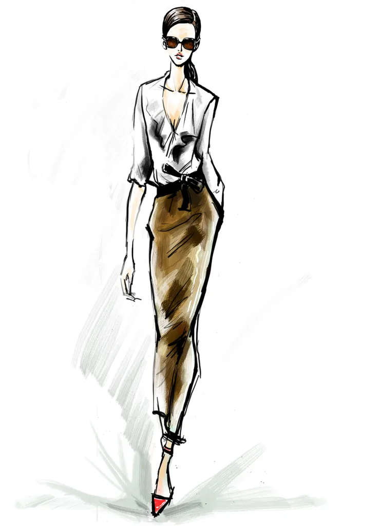 A fashion illustration of a woman