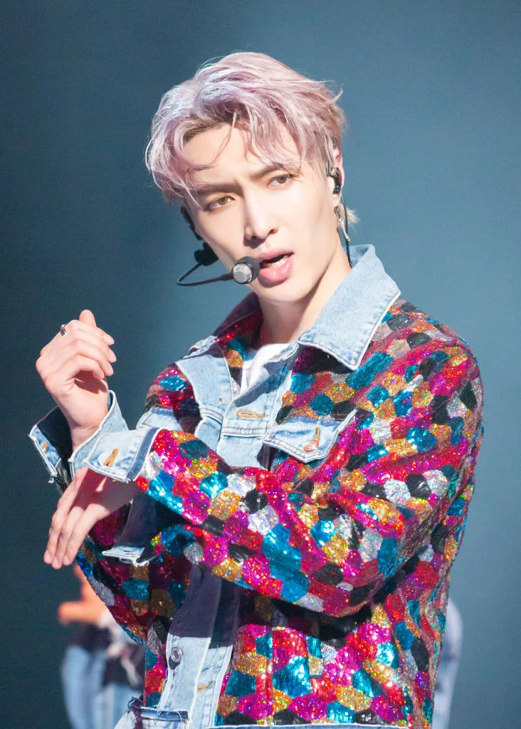 Chinese singer Lay Zhang Yixing with grey-pink hair