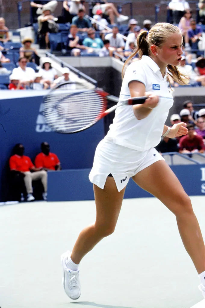 Jelena Dokic plays tennis at the US Open in 2000 in New York City.