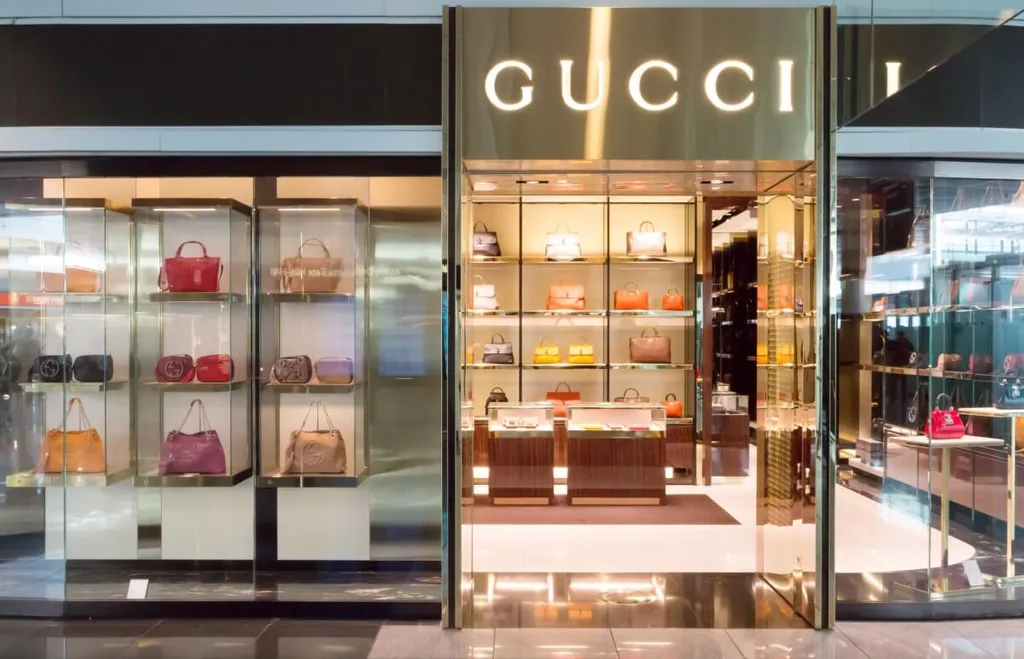 The front of a Gucci store in an airport