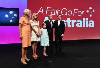 Bill Shorten standing with his family at the 2018 ALP National Conference