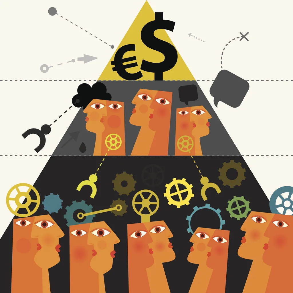 A pyramid illustration depicting a multi-level marketing scheme