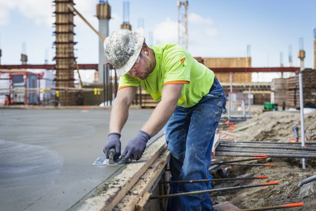 A tradie smoothing concrete