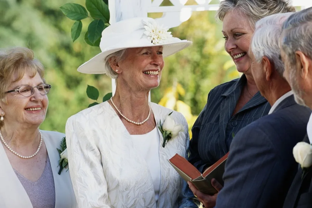 An elderly couple getting married