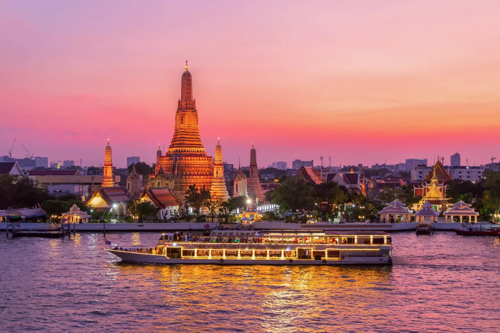 A river cruise at sunset
