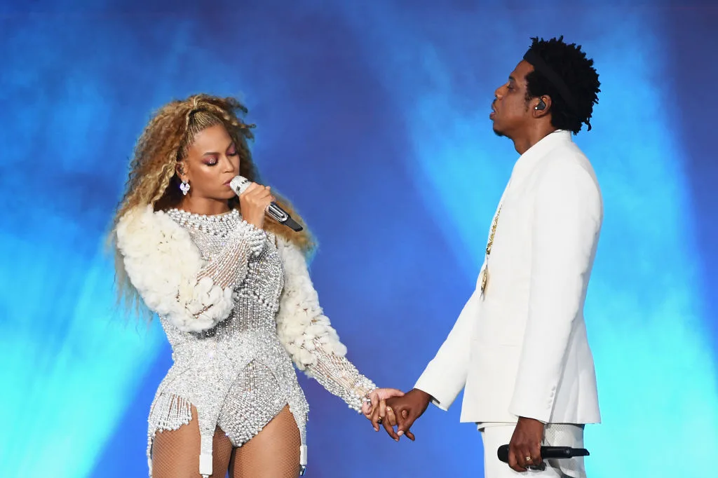 Beyonce and Jay Z performing on their 