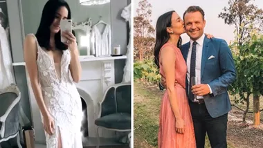 Abbey Gelmi playing dress ups in bridal gown before wedding