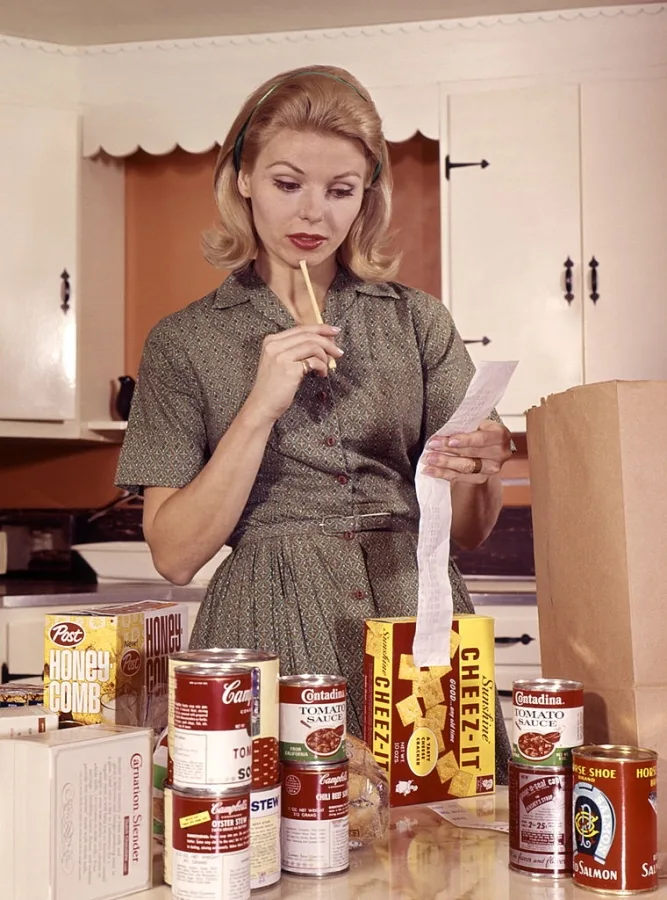 A housewife organising groceries