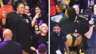 Lizzo twerks on court side during Lakers vs Timberwolves game