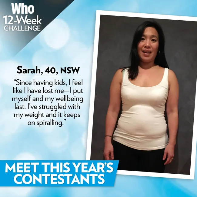 Woman in a white tank top, participant in Who's 12-Week Challenge, discusses losing focus on her wellbeing after kids.