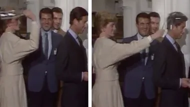 Princess Diana hits Prince Charles over the head with a glass bottle