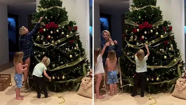 Elsa Pataky and children decorate Christmas tree