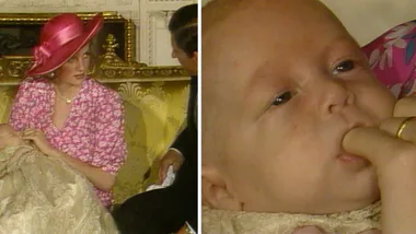 Baby Prince William sucks on mother Diana’s finger at Christening