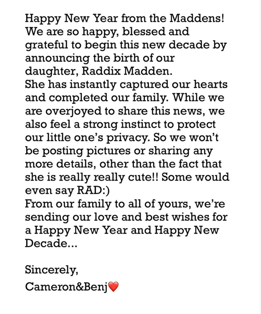 Cam and Benji baby announcement