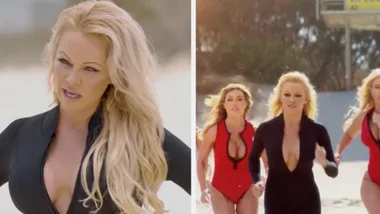 Pamela Anderson recreates famous Baywatch run
