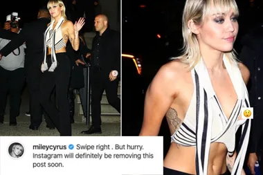 Feeling nippy? Miley Cyrus suffers wardrobe malfunction after runway moment at New York Fashion Week