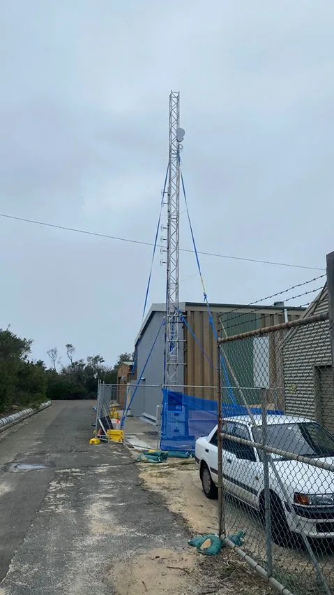 Work in progress: A communication tower appears to be set up